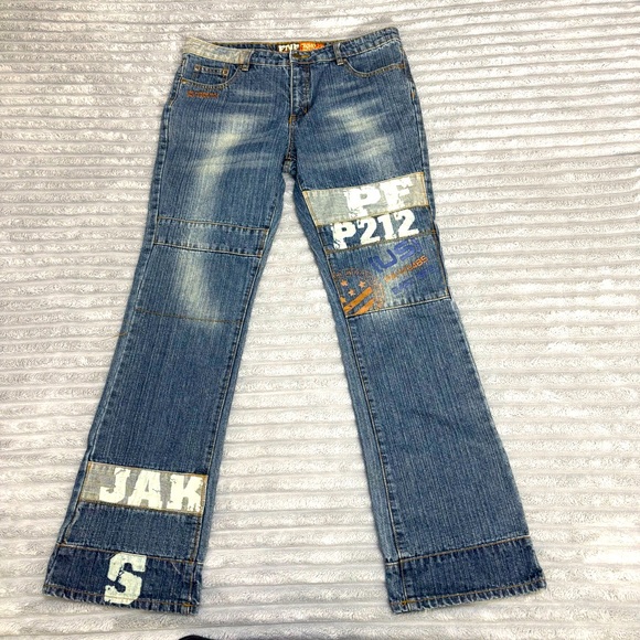 Function and Future Jeans W 31 Blue Skater Patches‎ Grunge Y2K Denim - Picture 1 of 14